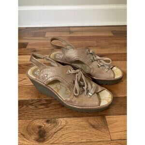 Fly London YLFA Platform Wedge Sandal Size 7-7.5M EU-38 Rose Gold Glittery